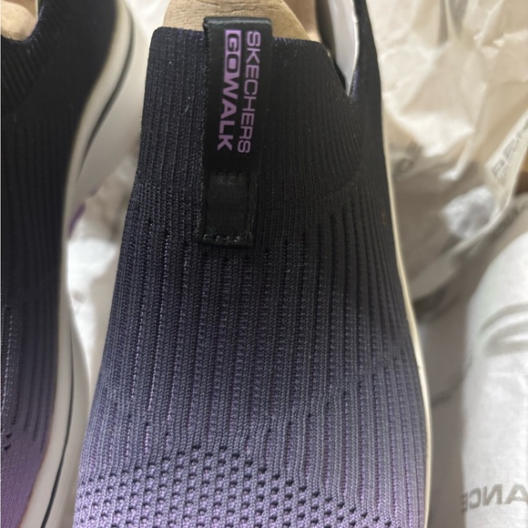 Skechers Go Walk Black and Purple Slip-Ons - Picture 4 of 7